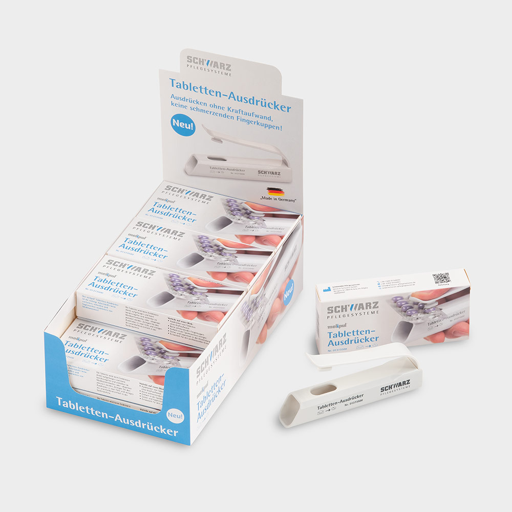 POS Display mit 12 x melipul Tabletten-Ausdrücker, weiß